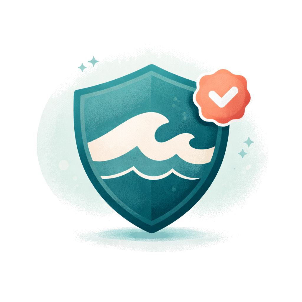 Shield with wave pattern and verification badge